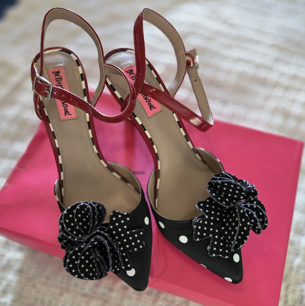 Betsey Johnson Black and White Polka Dot Heels with Bow